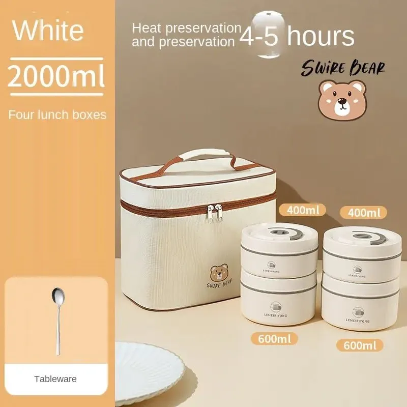 Swear Bear 4 Piece Stainless Steel Insulated Lunch Box with Bag