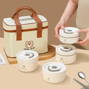Swear Bear 4 Piece Stainless Steel Insulated Lunch Box with Bag