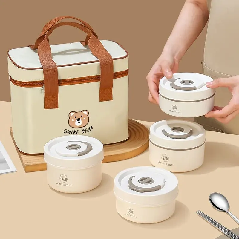 Swear Bear 4 Piece Stainless Steel Insulated Lunch Box with Bag