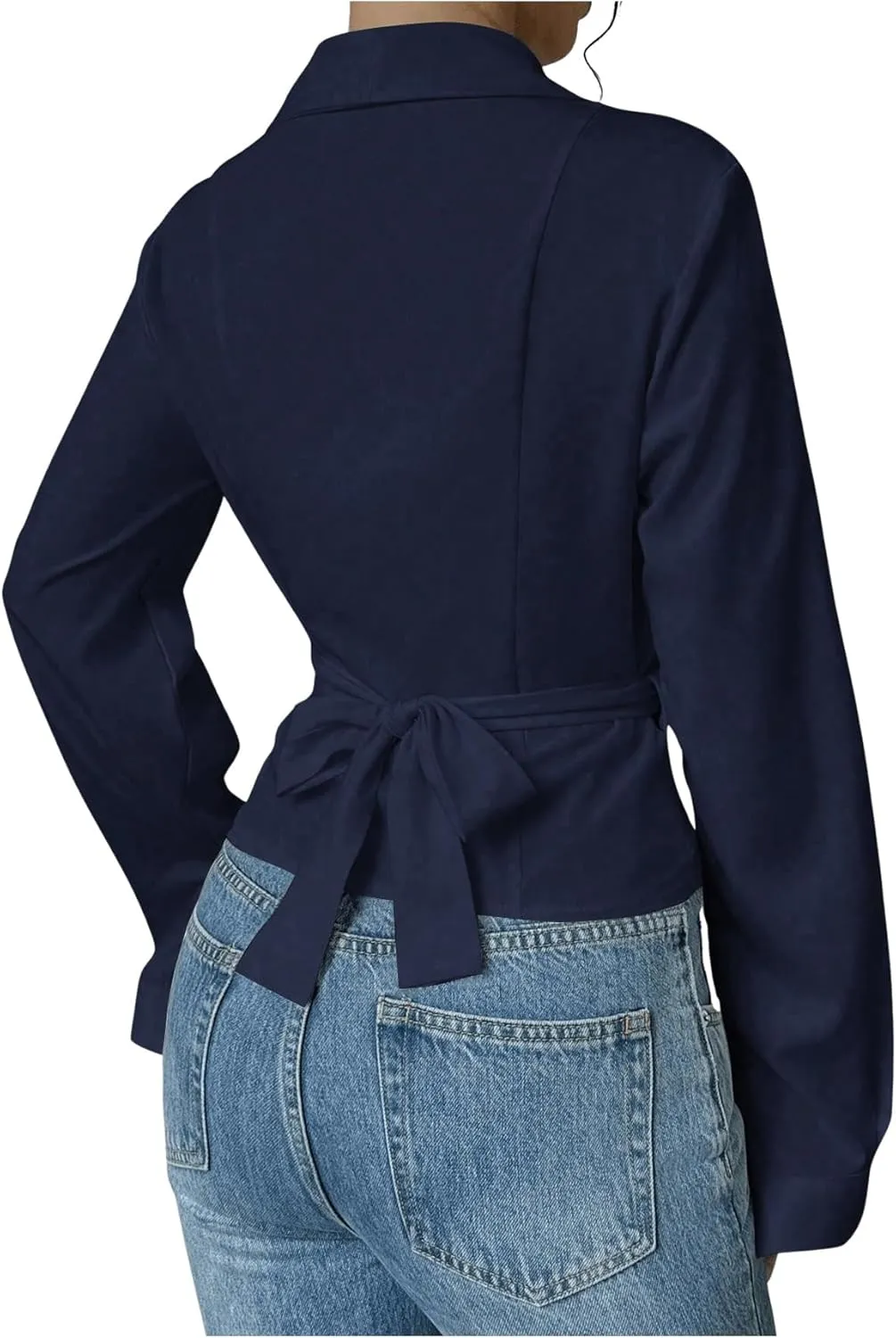 SweatyRocks Women's Elegant Wrap V Neck Blouse Long Sleeve Slim Fitted Belted Shirt Work Tops