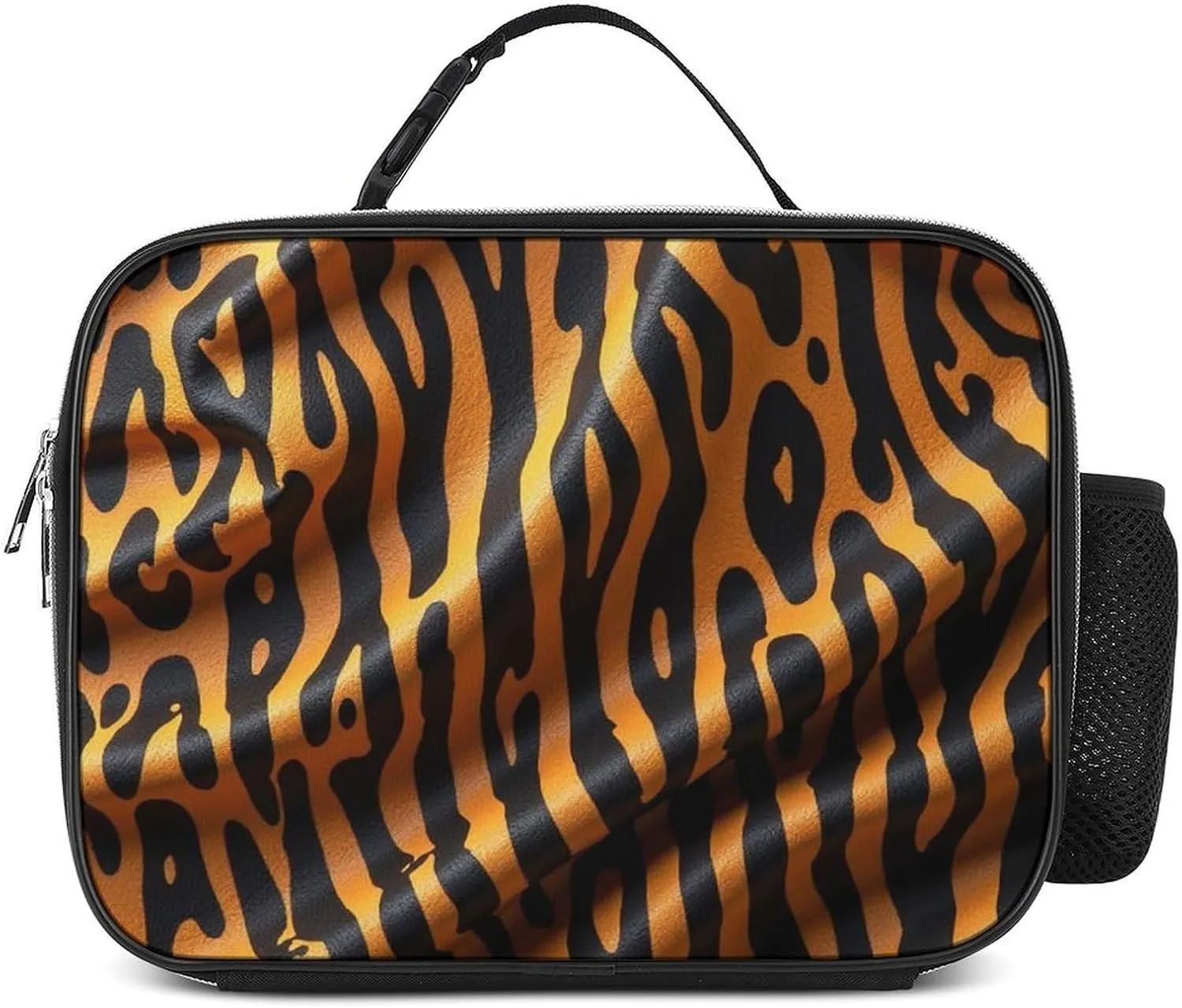 SWEET TANG PU Leather Lunch Bag with Soft Liner - Thermal Reusable Tote Compatible with 3D Realistic Cheetah Leopard Print for Picnic, Hiking, and Outdoor Activities
