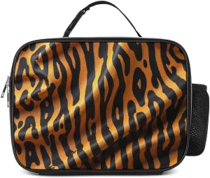 SWEET TANG PU Leather Lunch Bag with Soft Liner - Thermal Reusable Tote Compatible with 3D Realistic Cheetah Leopard Print for Picnic, Hiking, and Outdoor Activities