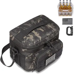 Tactical Lunch Bag for Men Women, 12 Cans Insulated Lunch Box for Adult | 9L Leakproof Lunch Cooler Tote for Work Office Outdoor Travel | Soft Easy To Clean Liner x2, Black Camo