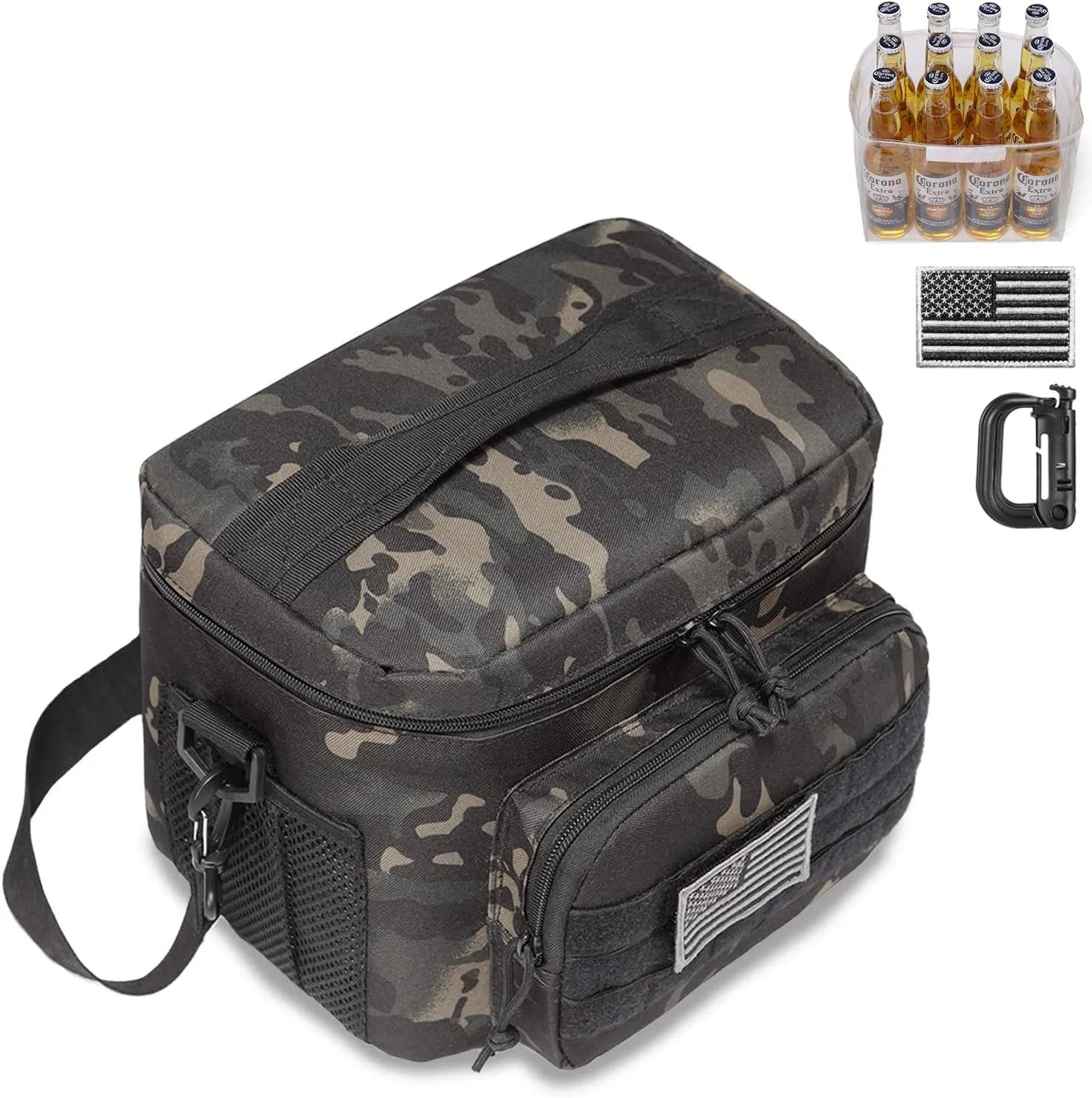 Tactical Lunch Bag for Men Women, 12 Cans Insulated Lunch Box for Adult | 9L Leakproof Lunch Cooler Tote for Work Office Outdoor Travel | Soft Easy To Clean Liner x2, Black Camo