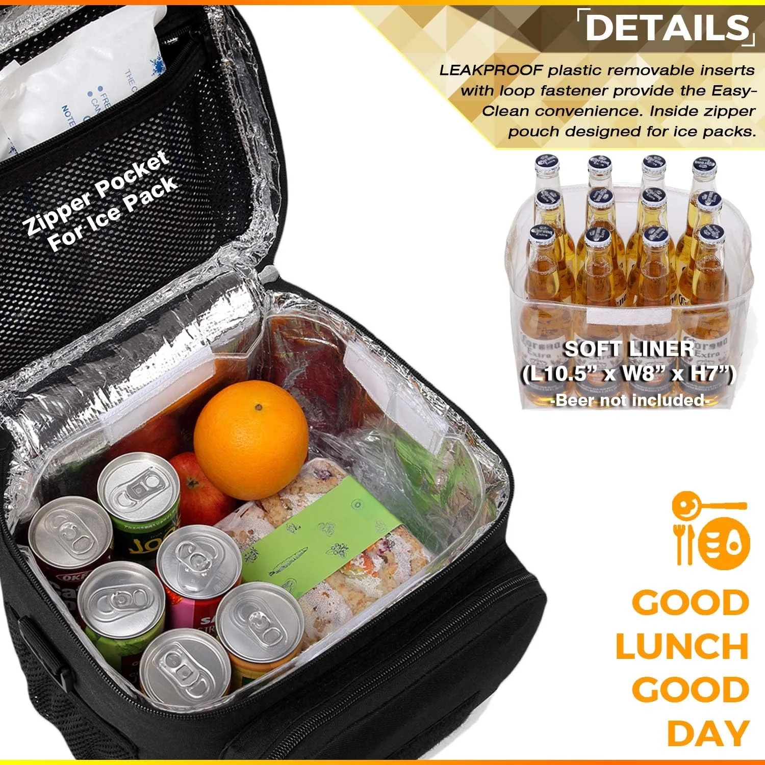 Tactical Lunch Bag for Men Women, 12 Cans Insulated Lunch Box for Adult | 9L Leakproof Lunch Cooler Tote for Work Office Outdoor Travel | Soft Easy To Clean Liner x2, Black Camo