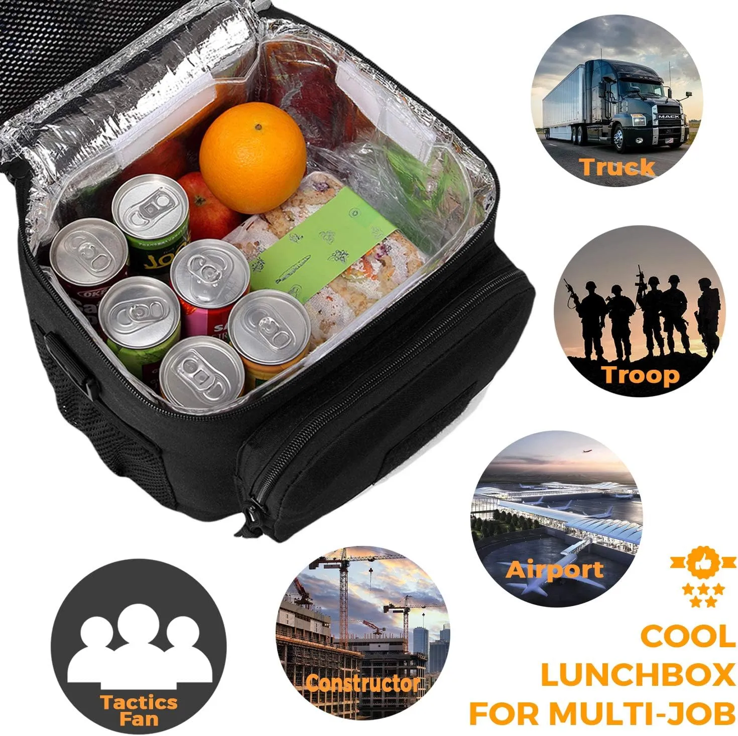 Tactical Lunch Bag for Men Women, 12 Cans Insulated Lunch Box for Adult | 9L Leakproof Lunch Cooler Tote for Work Office Outdoor Travel | Soft Easy To Clean Liner x2, Black Camo