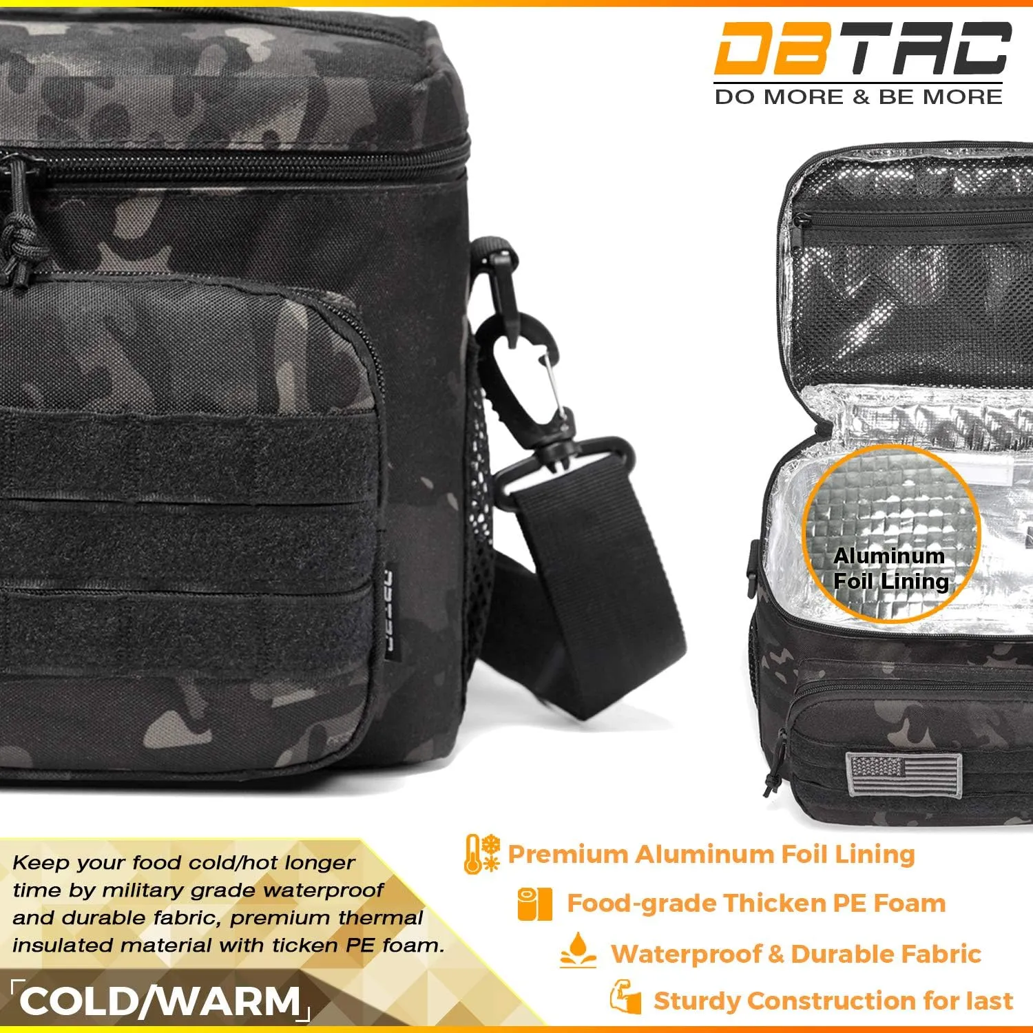 Tactical Lunch Bag for Men Women, 12 Cans Insulated Lunch Box for Adult | 9L Leakproof Lunch Cooler Tote for Work Office Outdoor Travel | Soft Easy To Clean Liner x2, Black Camo