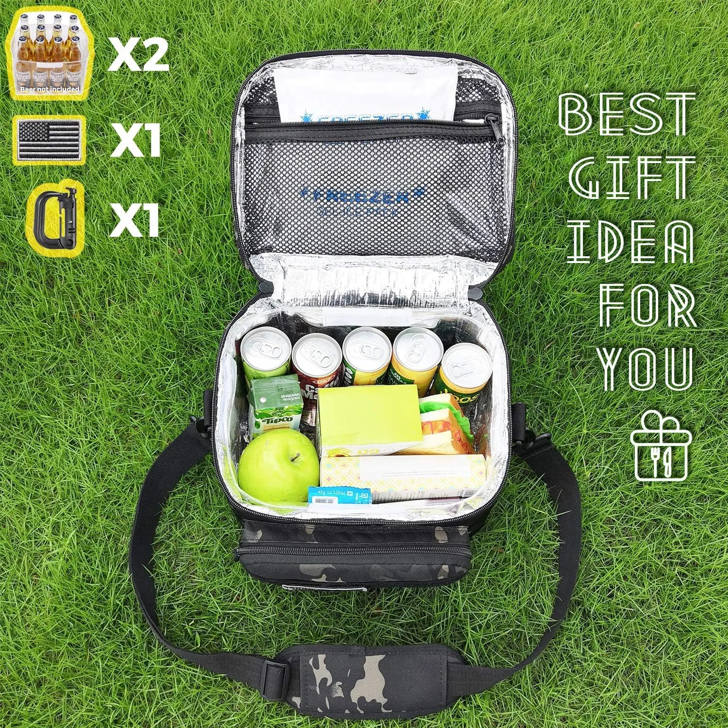 Tactical Lunch Bag for Men Women, 12 Cans Insulated Lunch Box for Adult | 9L Leakproof Lunch Cooler Tote for Work Office Outdoor Travel | Soft Easy To Clean Liner x2, Black Camo