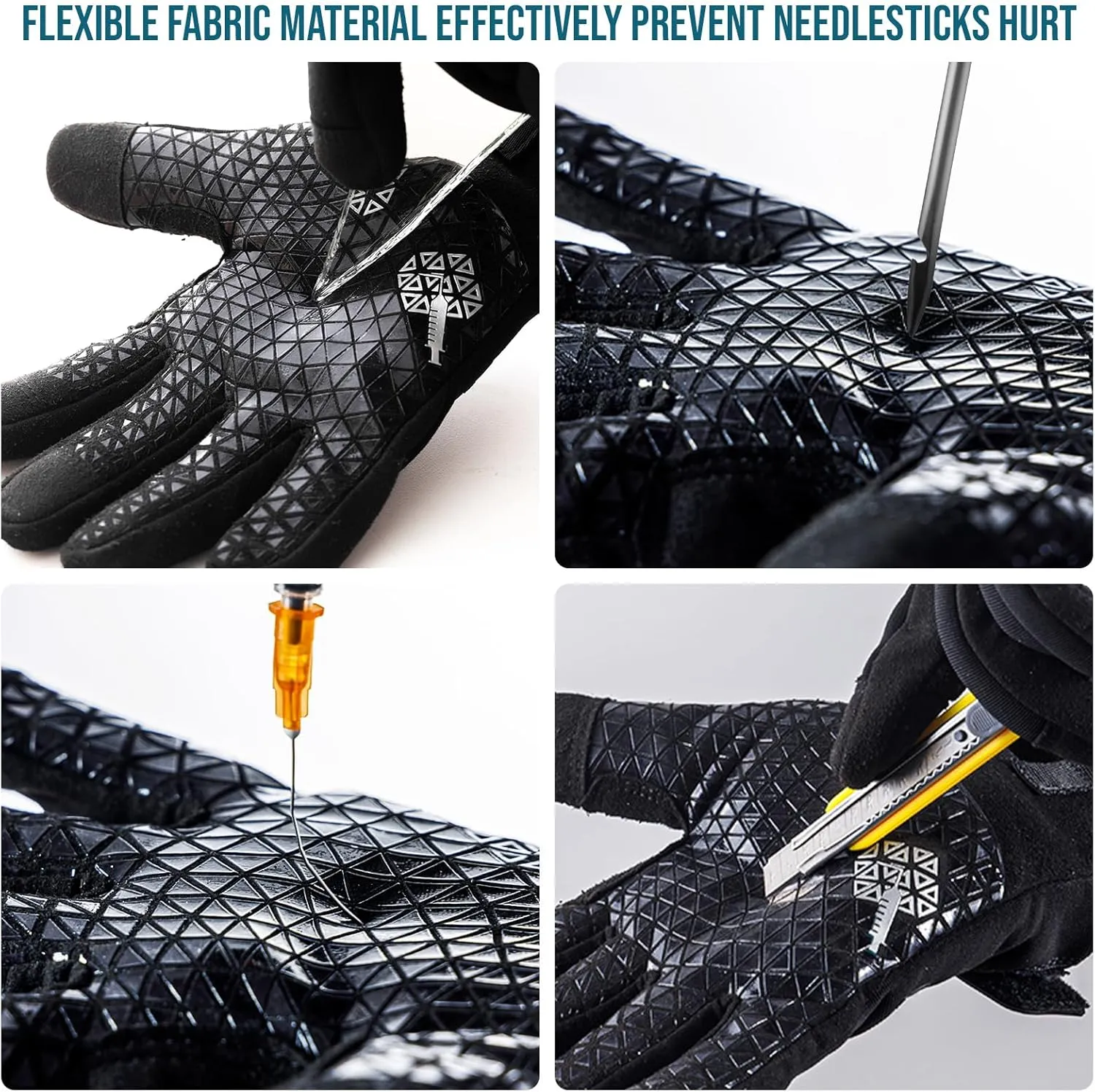 TAILI Level 3 Needle, Level 5 Puncture Resistant Gloves for Men Work, Heavy Duty A7 Cut Resistant Safety Gloves, Grip Enhanced, Breathable and Touchscreen, Black, XL