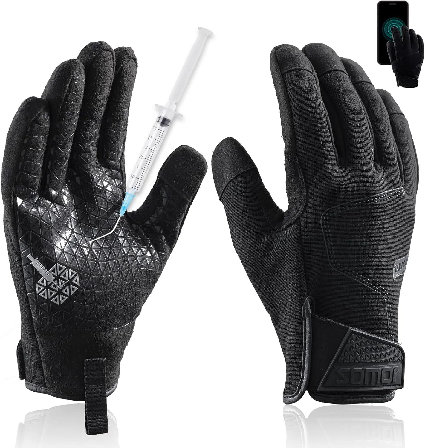 TAILI Level 3 Needle, Level 5 Puncture Resistant Gloves for Men Work, Heavy Duty A7 Cut Resistant Safety Gloves, Grip Enhanced, Breathable and Touchscreen, Black, XL