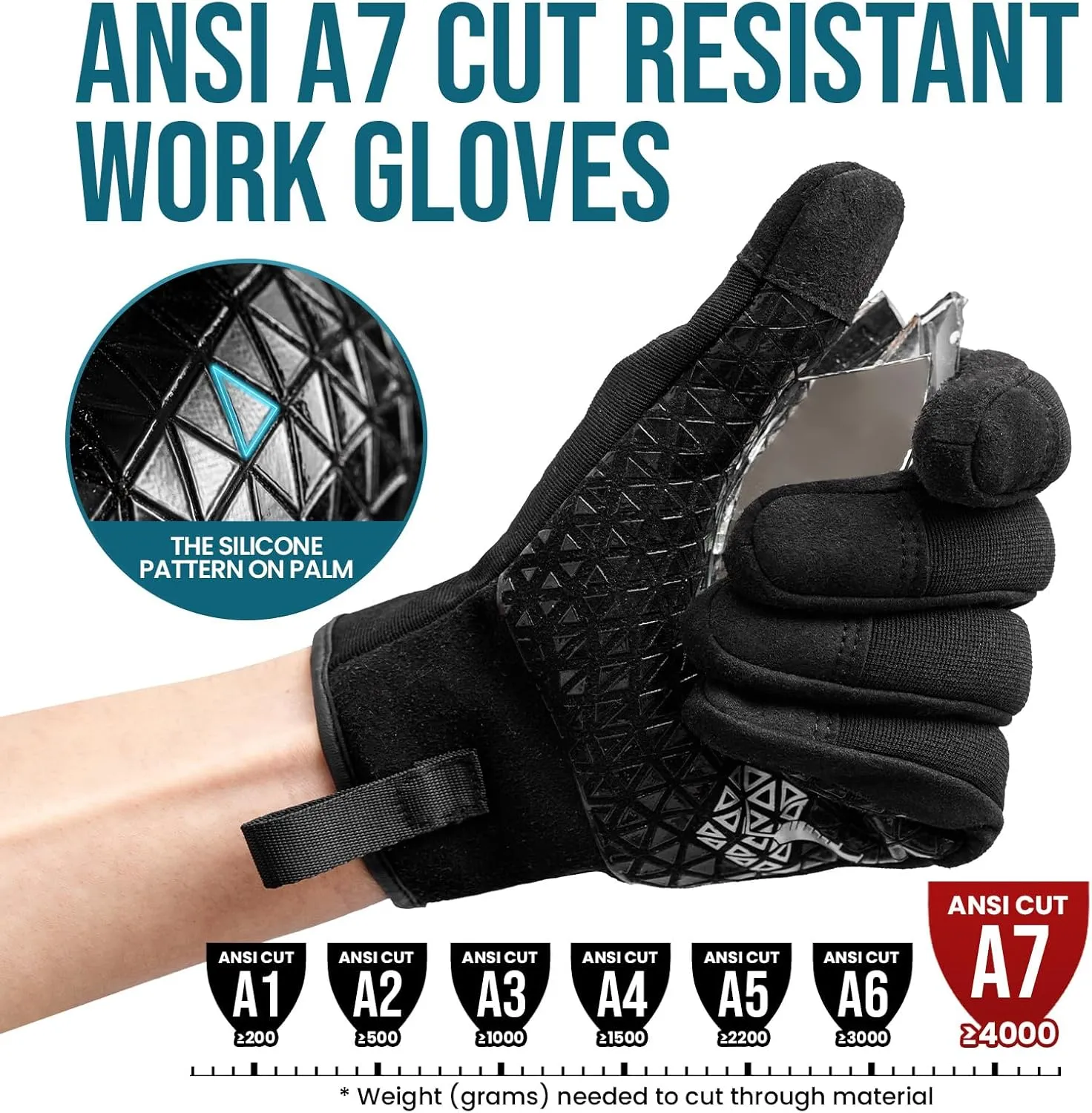 TAILI Level 3 Needle, Level 5 Puncture Resistant Gloves for Men Work, Heavy Duty A7 Cut Resistant Safety Gloves, Grip Enhanced, Breathable and Touchscreen, Black, XL