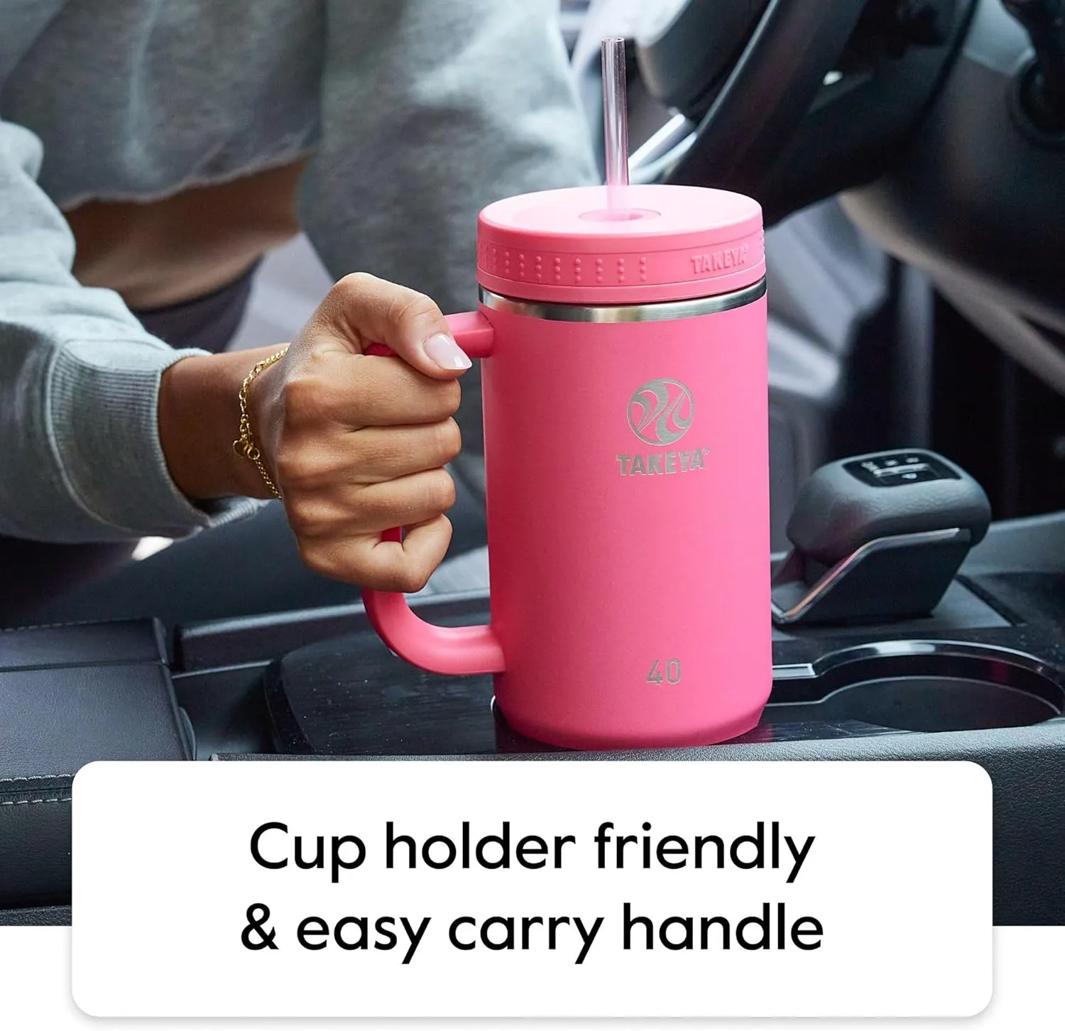 Takeya 40 oz Stainless Steel Tumbler with Lid and Two Straws, Premium Quality, Double Wall Insulated, Wiith Handle, Keep Drinks Cold for Up to 24 Hours, Matcha