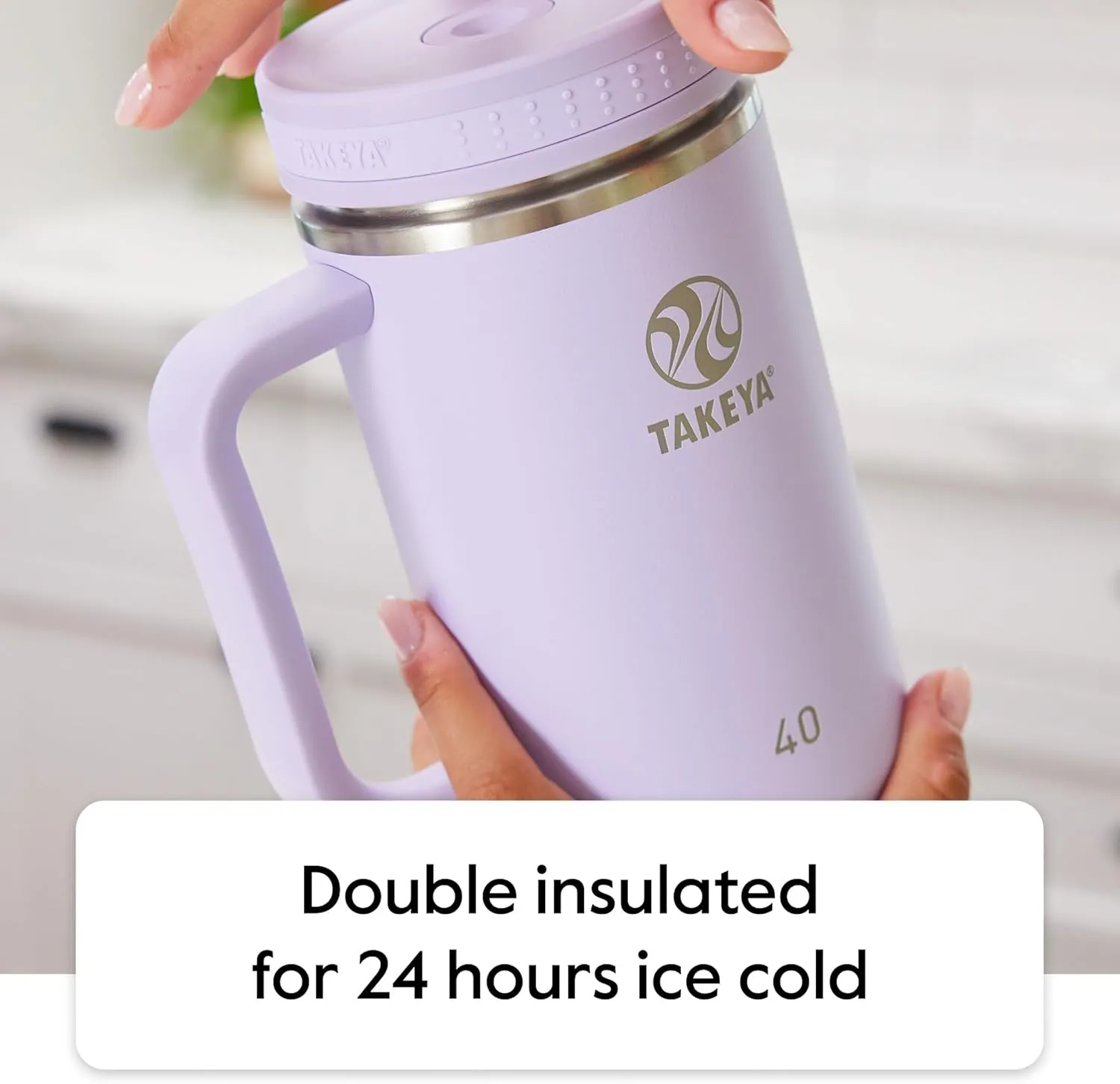Takeya 40 oz Stainless Steel Tumbler with Lid and Two Straws, Premium Quality, Double Wall Insulated, Wiith Handle, Keep Drinks Cold for Up to 24 Hours, Matcha