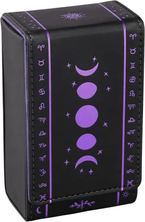 Tarot Cards Holder, Leather Tarot Card Case/Box, Suitable for Standard Size Tarot Cards (2.75in x 4.75in)-Moon Phase Design (Purple)