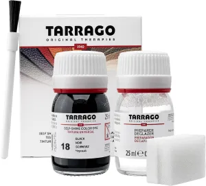 Tarrago Leather Dye Kit with Deglazer and Applicator - Restore & Recolor Shoes, Boots, Purses, Wallets, Jackets, and Furniture - Rich Pigment - 25mL - Black #18