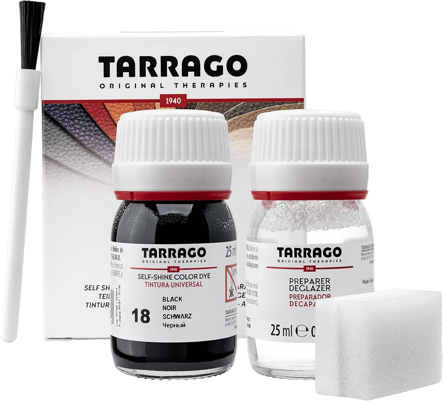 Tarrago Leather Dye Kit with Deglazer and Applicator - Restore & Recolor Shoes, Boots, Purses, Wallets, Jackets, and Furniture - Rich Pigment - 25mL - Black #18