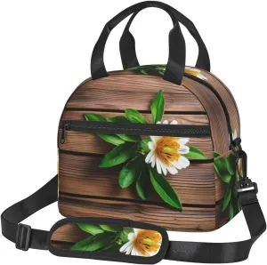 Teal Flower on Plank Insulated Lunch Bag Box - Versatile Leakproof Cooler Tote, Comes with Adjustable Shoulder Strap