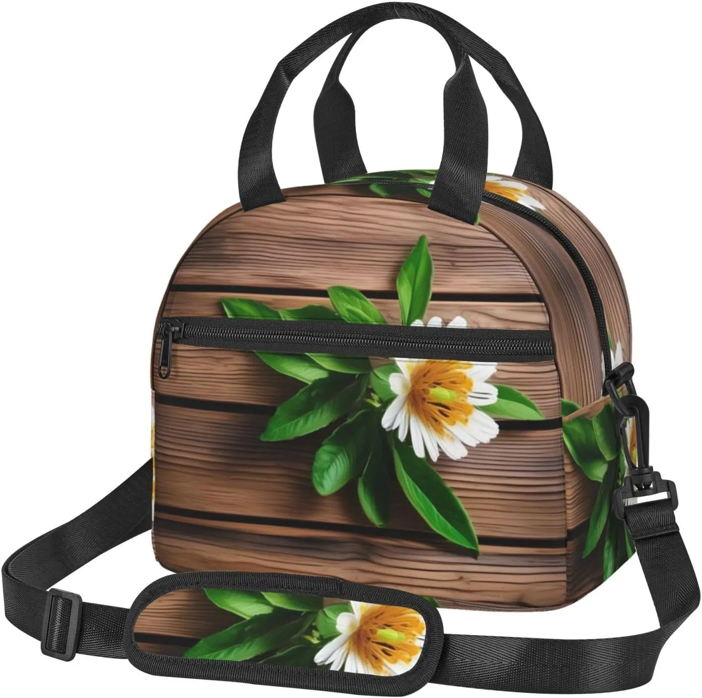 Teal Flower on Plank Insulated Lunch Bag Box - Versatile Leakproof Cooler Tote, Comes with Adjustable Shoulder Strap