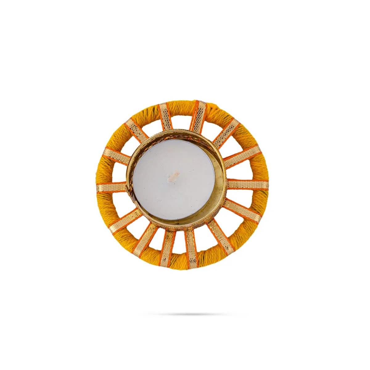 Tealight Candle Holder Pair - 1 x 3 Inches | 2 Pcs/ Gota Patti Flower Design Tea Light Holder for Home Decor