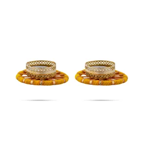 Tealight Candle Holder Pair - 1 x 3 Inches | 2 Pcs/ Gota Patti Flower Design Tea Light Holder for Home Decor