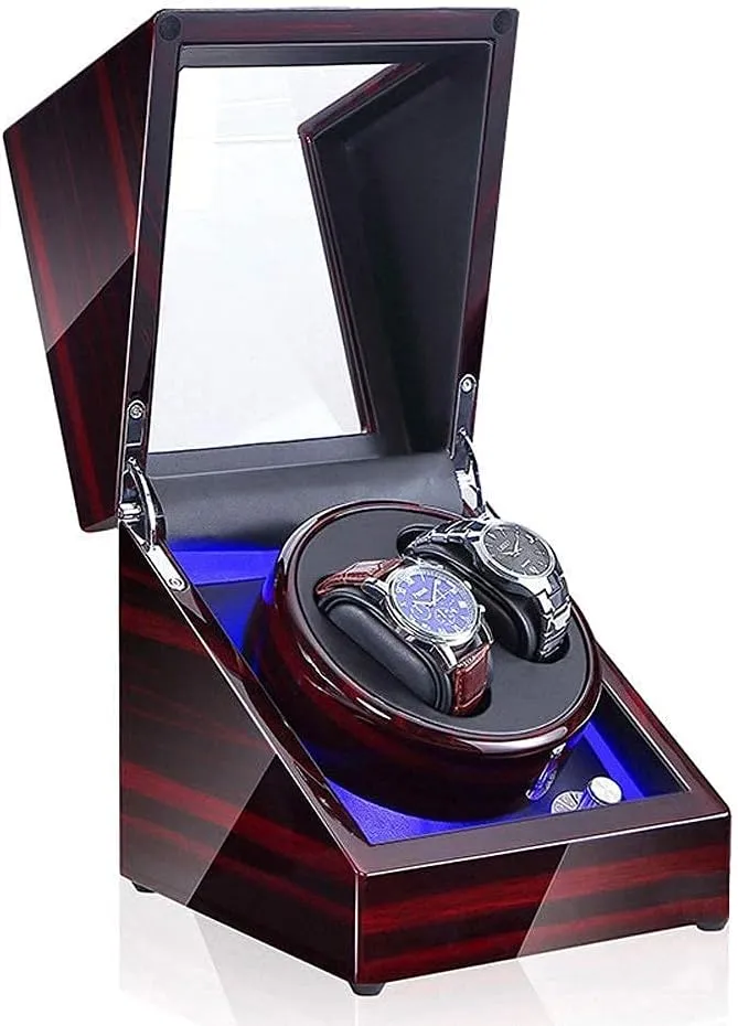 TEmkin Watch Winder, Automatic Quiet Motor LED Light 5 Rotation Modes Watch Storage Box- Available in 6 Styles (A)