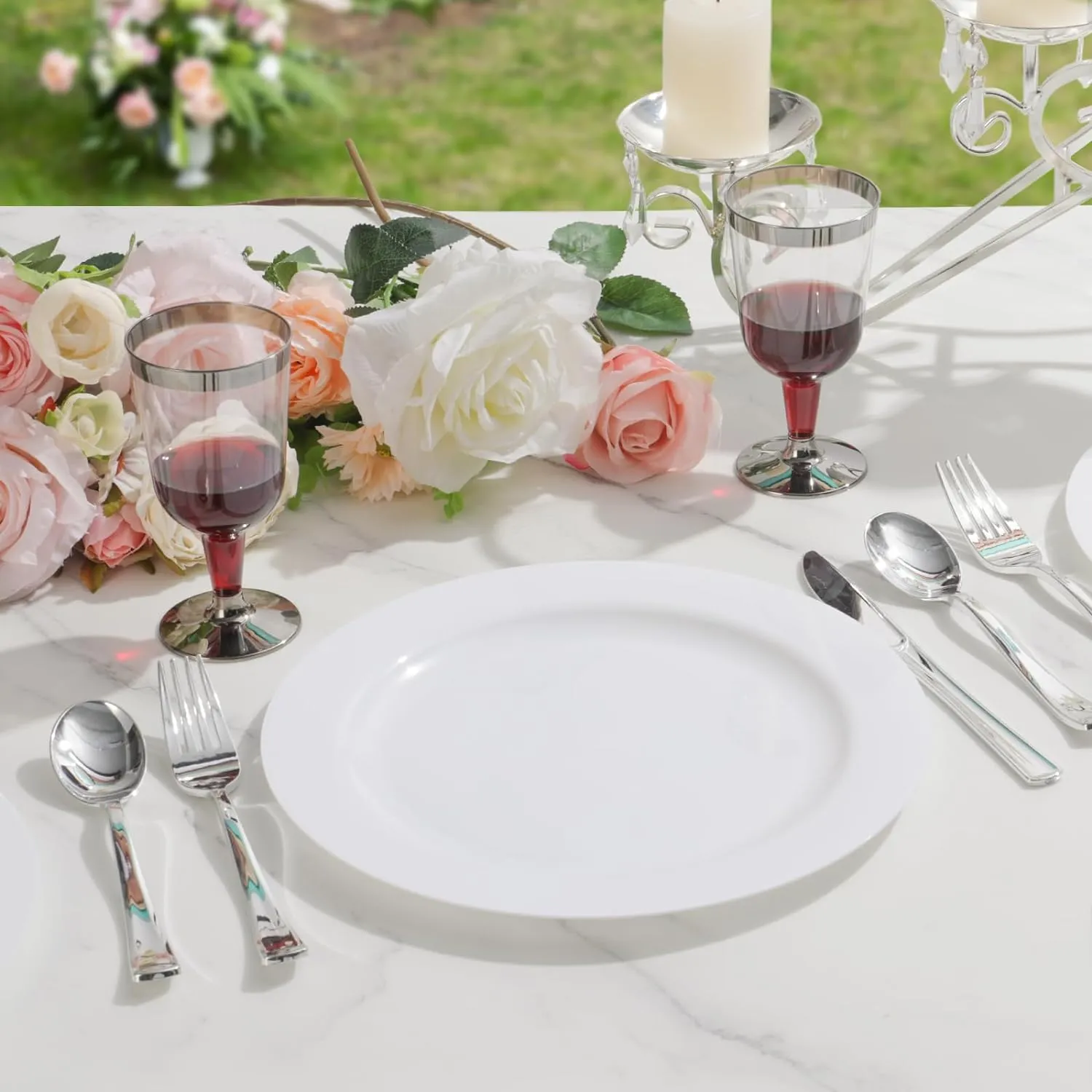TENYANSEN 100-Pack Premium White Plastic Plates, Shatterproof Microwave-Safe Disposable Dinnerware, 10.25" & 7.5" Elegant Plates for Party, Picnic, Family Dinner, 2 Sizes - Appetizer/Dessert/Salad