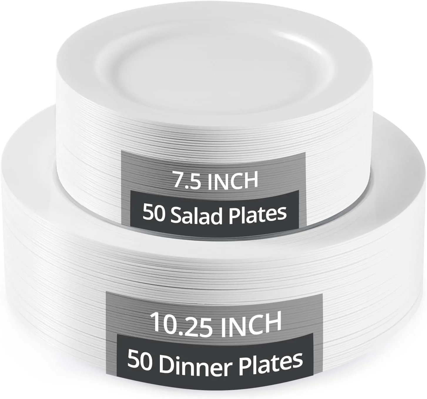 TENYANSEN 100-Pack Premium White Plastic Plates, Shatterproof Microwave-Safe Disposable Dinnerware, 10.25" & 7.5" Elegant Plates for Party, Picnic, Family Dinner, 2 Sizes - Appetizer/Dessert/Salad
