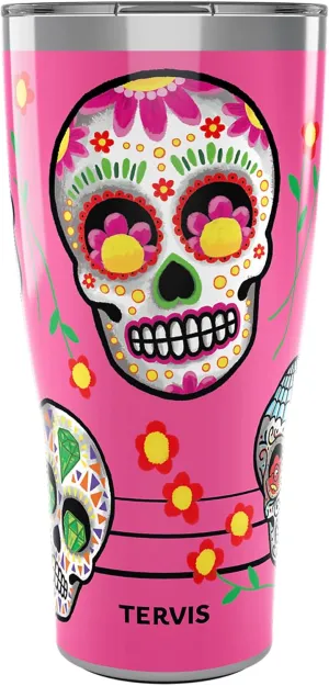 Tervis Traveler Sugar Skulls Triple Walled Insulated Tumbler Travel Cup Keeps Drinks Cold & Hot, 30oz, Stainless Steel, 20oz
