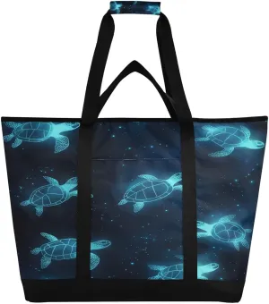 The Turtle Emitting Blue Light Reusable Insulated Lunchbox Cooler Bag, Leakproof Kitchen Grocery Bag Collapsible Portable Cooler Tote Bag for Picnic, Camping, Office, Travel