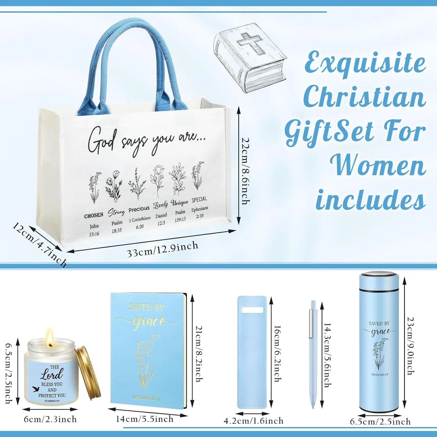 Thenshop 6 Pcs Christian Gift Set for Women Faith, Inspirational Religious Gifts for Women, Catholic Christmas Birthday Gifts for Women Friends, Mother, Sister, Wife