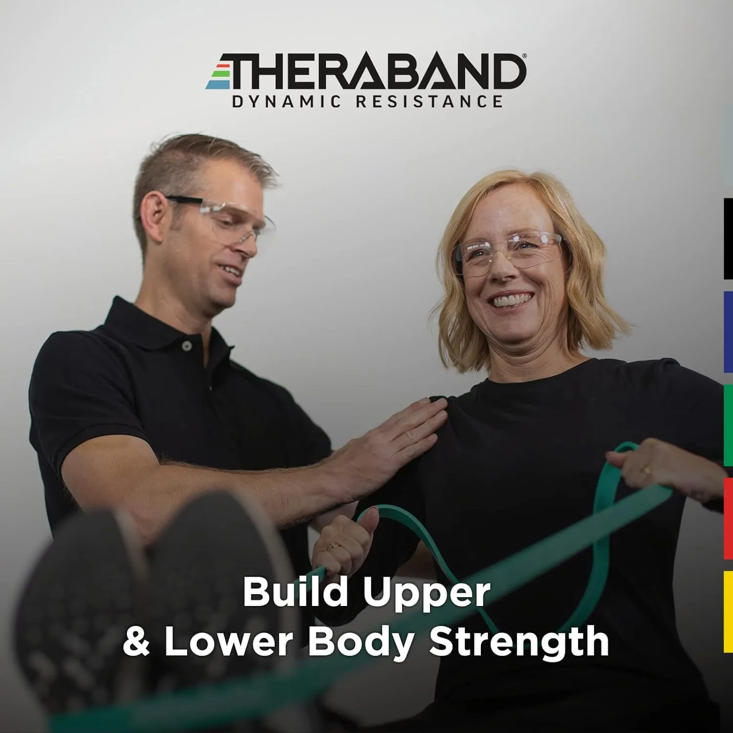 THERABAND High Resistance Bands, Set of 2 Elastic Super Bands for Improving Flexibility, Injury Rehab, & Full Body Workouts, Heavy Duty Stretch Bands for Lifting, 1 Light & 1 Medium Band, Multi