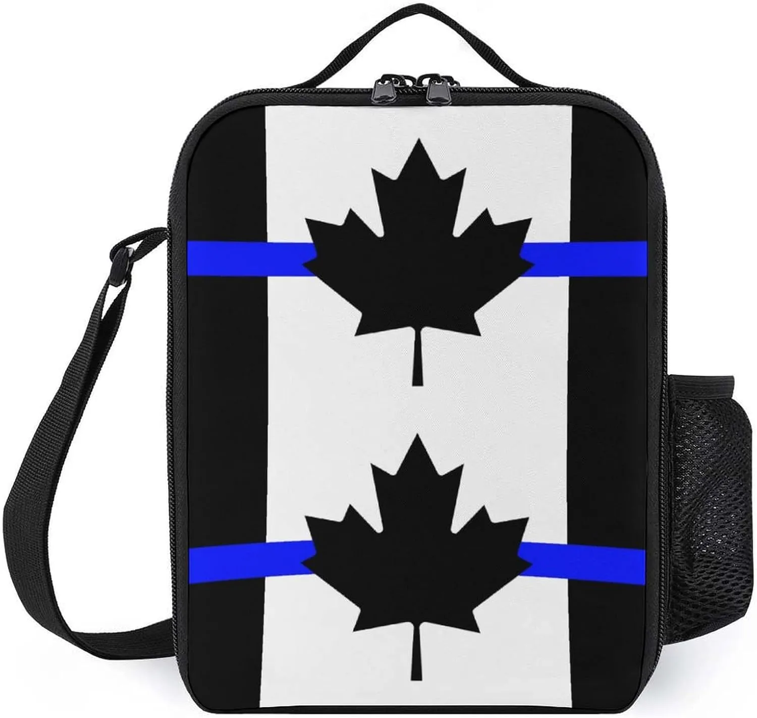 Thin Blue Line Canada Flag Portable Lunch Bag Shoulder Bag Insulated Lunch Box Holder Tote Handbag For Work Office Travel