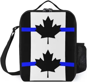 Thin Blue Line Canada Flag Portable Lunch Bag Shoulder Bag Insulated Lunch Box Holder Tote Handbag For Work Office Travel