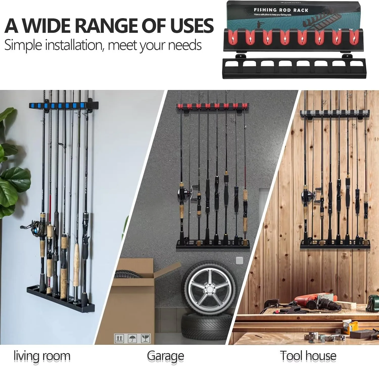THKFISH Fishing Rod Rack Fishing Rod Holders Wall Mount Vertical/Horizontal Fishing Pole Holders for Garage Room, Boats Store 6/8 Fishing Rod Combos,1pair