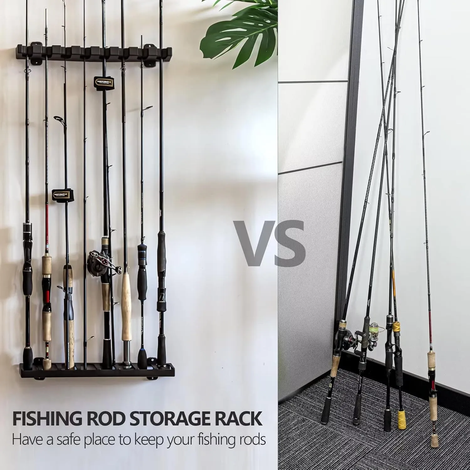 THKFISH Fishing Rod Rack Fishing Rod Holders Wall Mount Vertical/Horizontal Fishing Pole Holders for Garage Room, Boats Store 6/8 Fishing Rod Combos,1pair