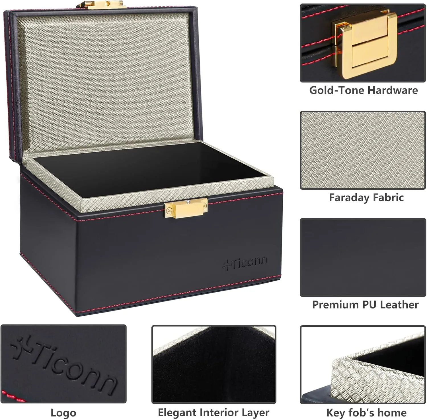 TICONN Faraday Box, Car Key Fob Protector, PU Leather Signal Blocker for Keyless Fob, RFID Signal Blocking Pouch Cage