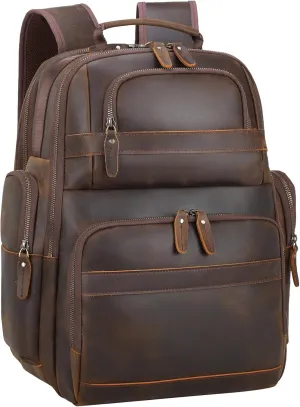 TIDING Men's Vintage Leather Backpack 15.6" Laptop Bag Large Capacity Business Travel Hiking Shoulder Daypacks