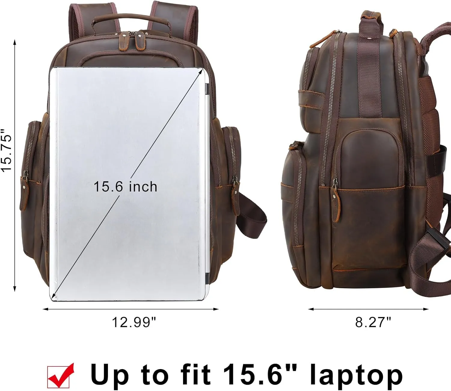 TIDING Men's Vintage Leather Backpack 15.6" Laptop Bag Large Capacity Business Travel Hiking Shoulder Daypacks