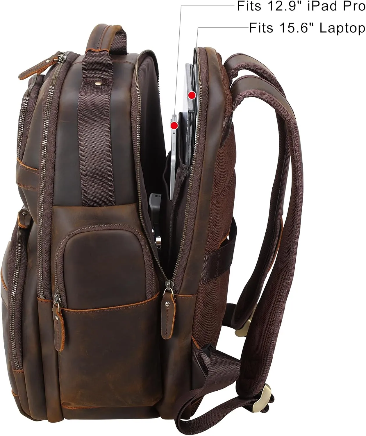 TIDING Men's Vintage Leather Backpack 15.6" Laptop Bag Large Capacity Business Travel Hiking Shoulder Daypacks
