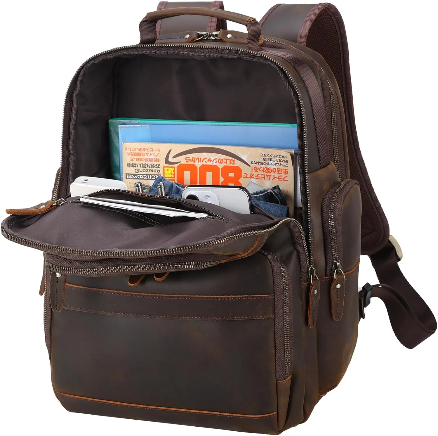 TIDING Men's Vintage Leather Backpack 15.6" Laptop Bag Large Capacity Business Travel Hiking Shoulder Daypacks