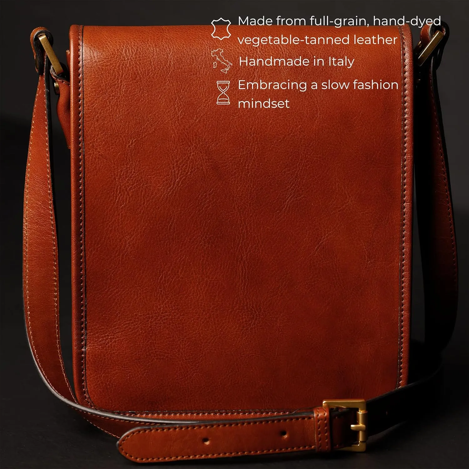 Time Resistance Italian Leather Messenger Bag for Men - Full Grain Leather Men's Crossbody Bag - Tablet Sized Shoulder Bag