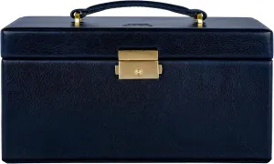 Time Resistance Jewelry Box - Full Grain Leather Jewellery Organizer - Accessories Storage - Key Lock Box for Women (Blue)
