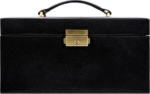 Time Resistance Jewelry Box - Full Grain Leather Jewellery Organizer - Accessories Storage Key Lock - Jewellery Box (Black)