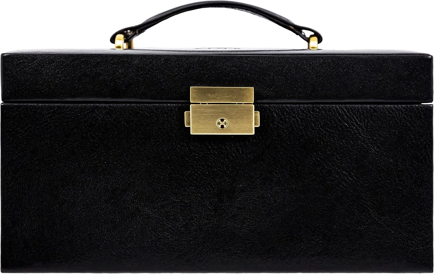 Time Resistance Jewelry Box - Full Grain Leather Jewellery Organizer - Accessories Storage Key Lock - Jewellery Box (Black)