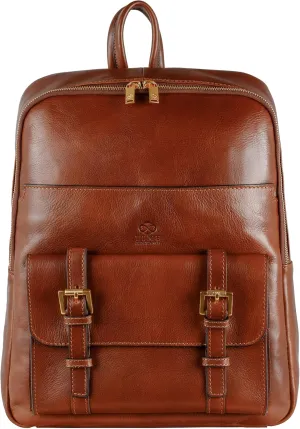 Time Resistance Leather Backpack for Men and Women - Laptop Bag up to 15” - Cognac Brown Business Rucksack