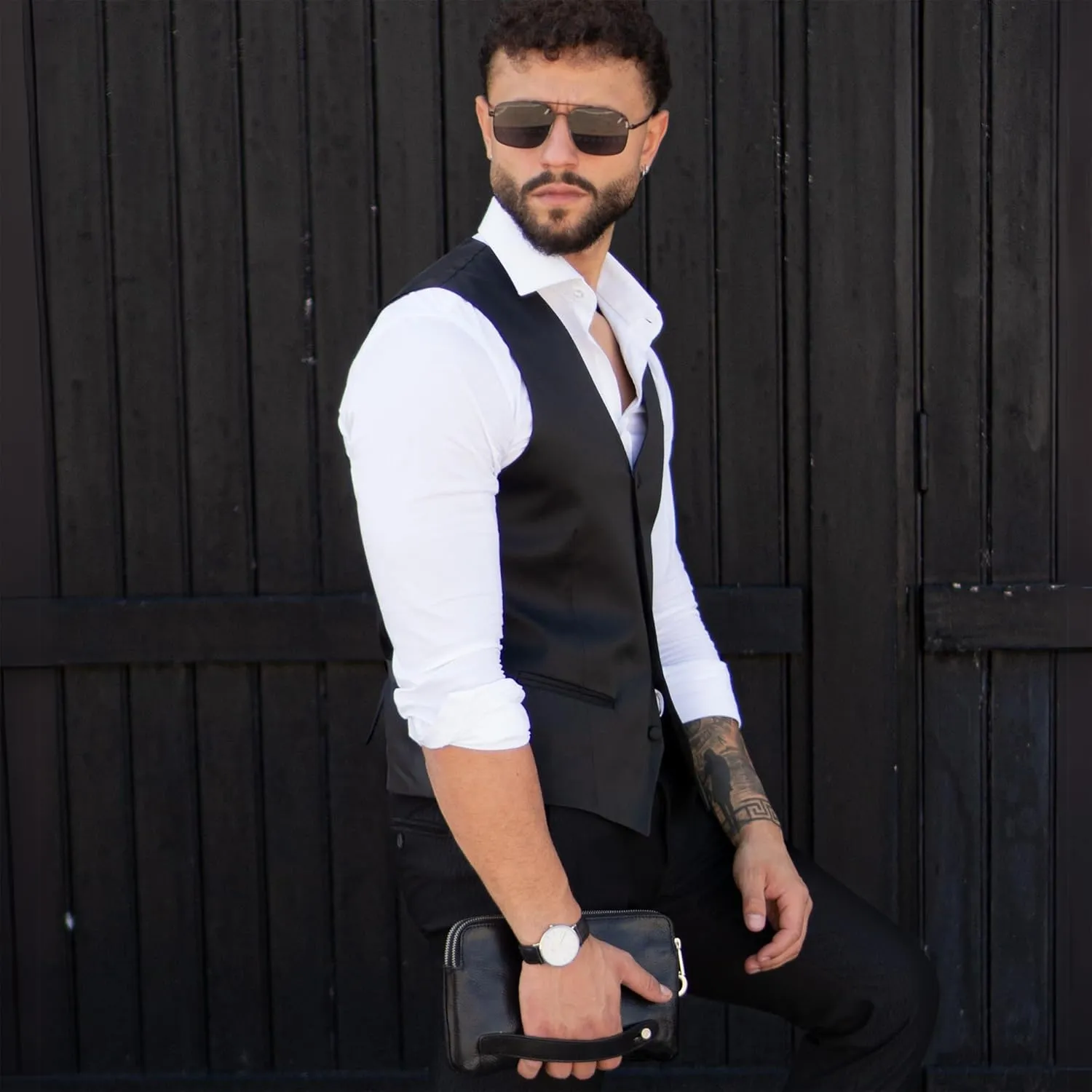 Time Resistance Leather Clutch for Men - Organizer Bag for Men - Wrist Bag - Briefcase Handmade in Italy - Gift Box Included