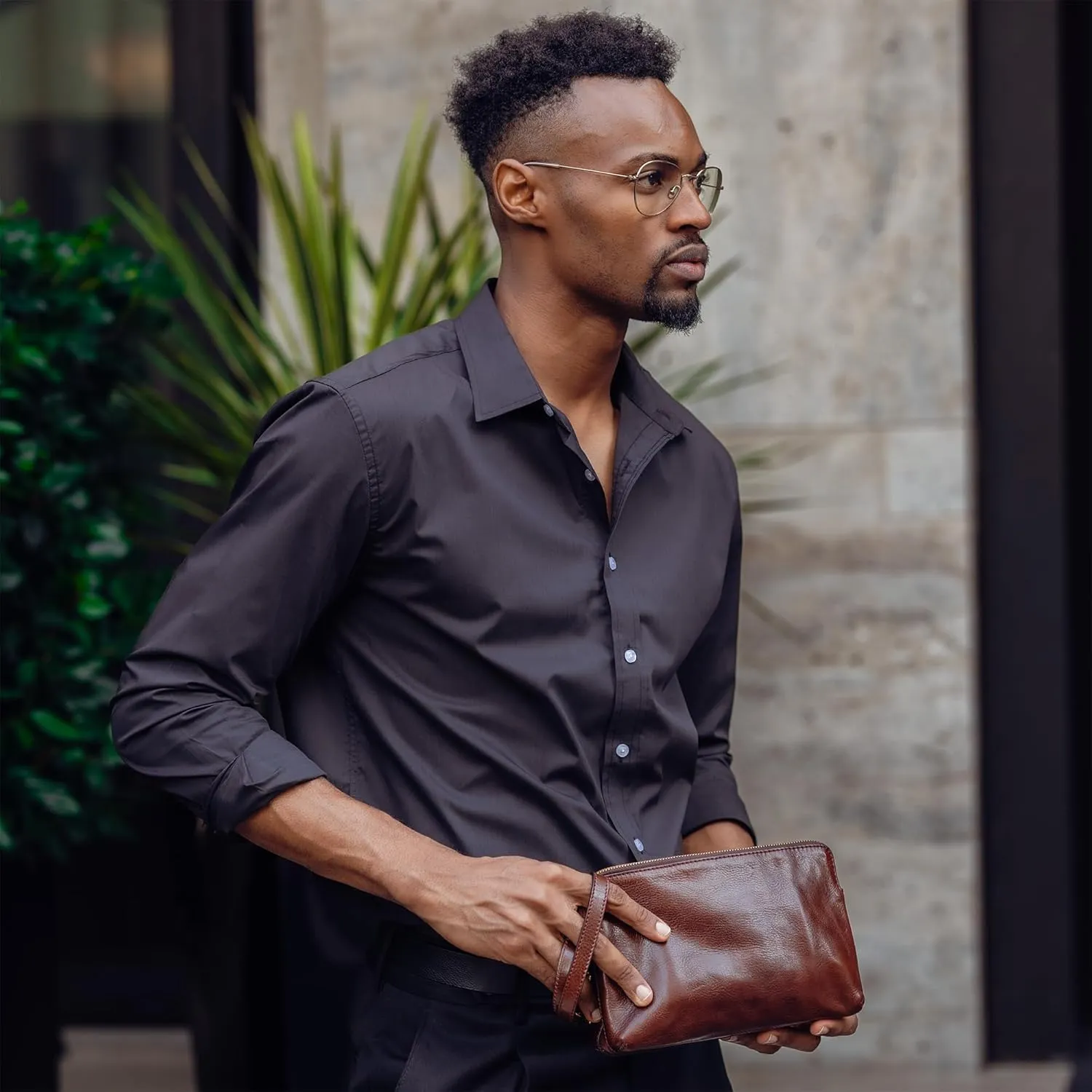 Time Resistance Leather Clutch for Men - Organizer Bag for Men - Wrist Bag - Briefcase Handmade in Italy - Gift Box Included