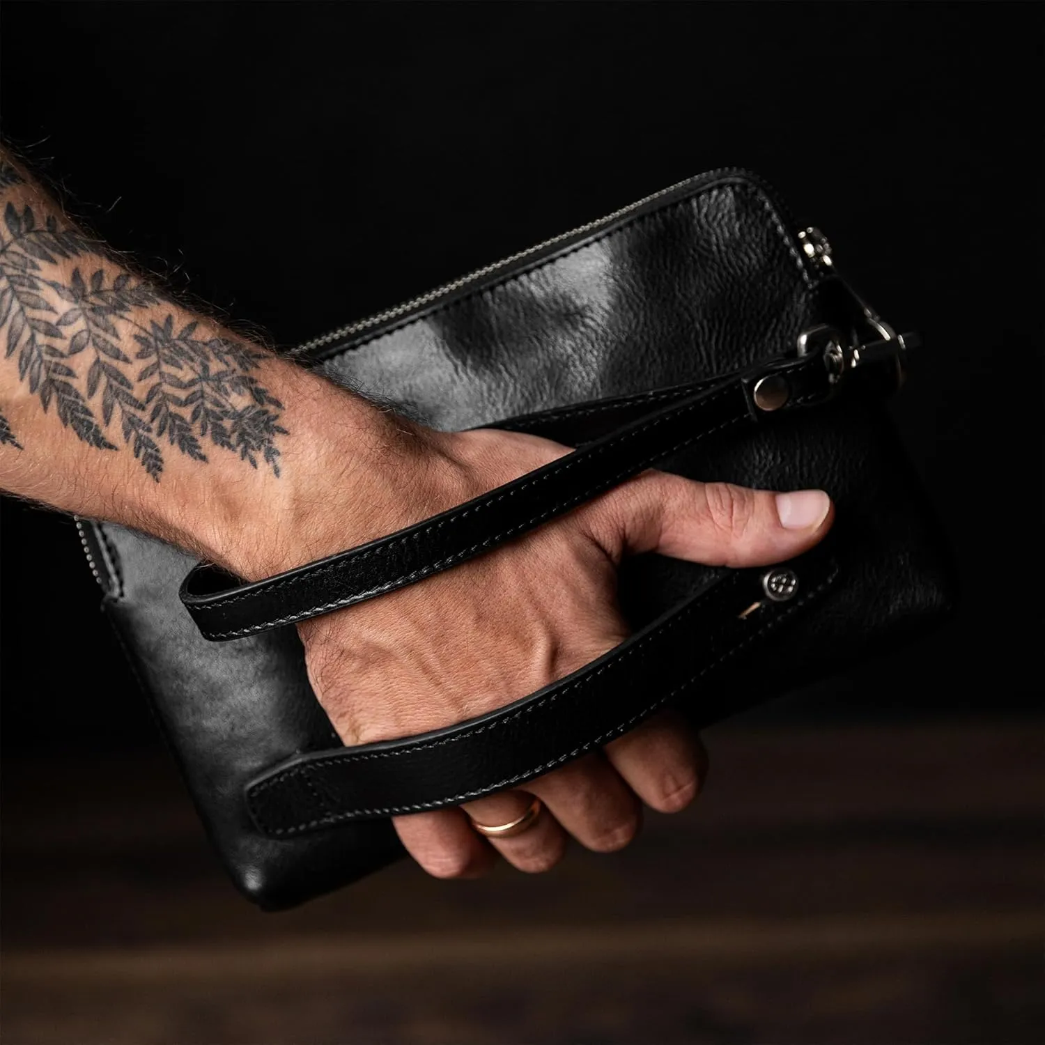 Time Resistance Leather Clutch for Men - Organizer Bag for Men - Wrist Bag - Briefcase Handmade in Italy - Gift Box Included