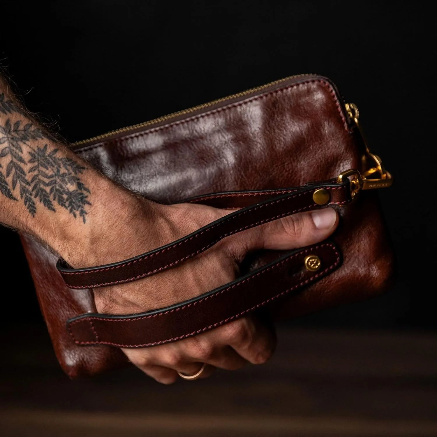 Time Resistance Leather Clutch for Men - Organizer Bag for Men - Wrist Bag - Briefcase Handmade in Italy - Gift Box Included
