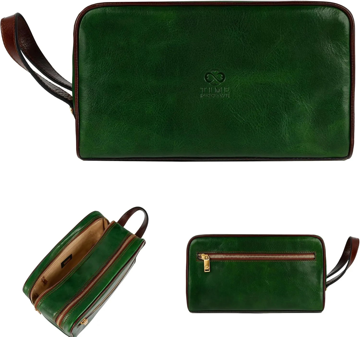 Time Resistance Leather Cosmetic Bag Toiletry Italian Classy Dopp Kit